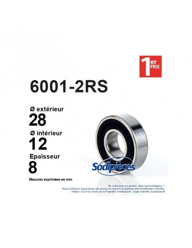 Roulement à billes 6001-2RS 1er Prix. Double étanchéité