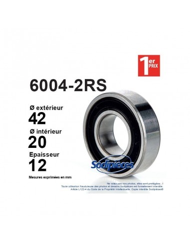 Roulement à billes 6004-2RS 1er Prix. Double étanchéité