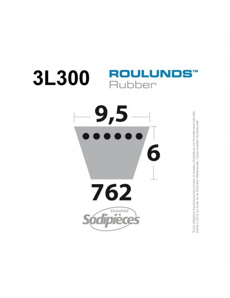Courroie tondeuse 3L300 Roulunds Continental 9,5 x 6 x 762 mm