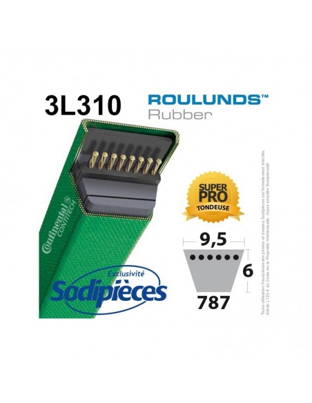 Courroie tondeuse 3L310 Roulunds Continental 9,5 x 6 x 787 mm