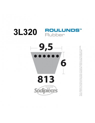 Courroie tondeuse 3L320 Roulunds Continental 9,5 x 6 x 813 mm