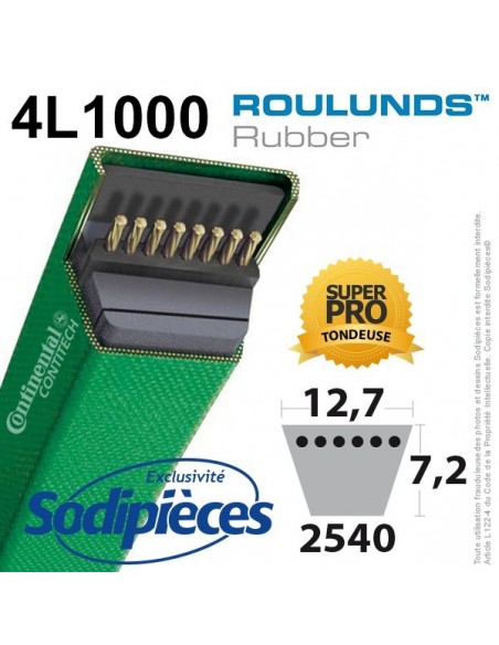 Courroie tondeuse 4L1000 Roulunds Continental 12,7 x 7.2 x 2540 mm