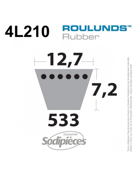 Courroie tondeuse 4L210 Roulunds Continental 12,7 x 7,2 x 533 mm