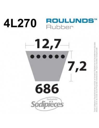 Courroie tondeuse 4L270 Roulunds Continental 12,7 x 7,2 x 686 mm