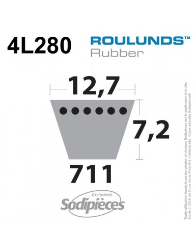 Courroie tondeuse 4L280 Roulunds Continental 12,7 x 7,2 x 711 mm