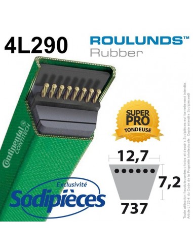 Courroie tondeuse 4L290 Roulunds Continental 12,7 x 7,2 x 737 mm