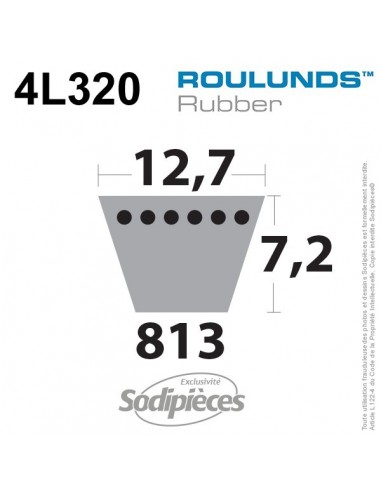 Courroie tondeuse 4L320 Roulunds Continental 12,7 x 7,2 x 813 mm