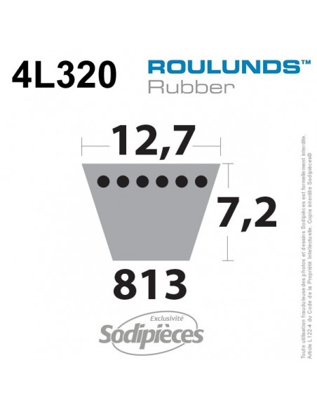 Courroie tondeuse 4L320 Roulunds Continental 12,7 x 7,2 x 813 mm