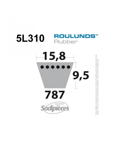 Courroie tondeuse 5L310 Roulunds Continental 15,8 x 9,5 x 787 mm