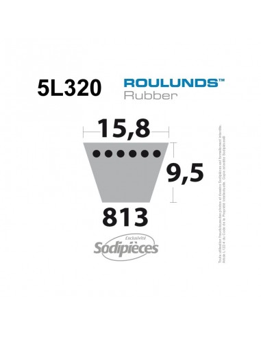 Courroie tondeuse 5L320 Roulunds Continental 15,8 x 9,5 x 813 mm
