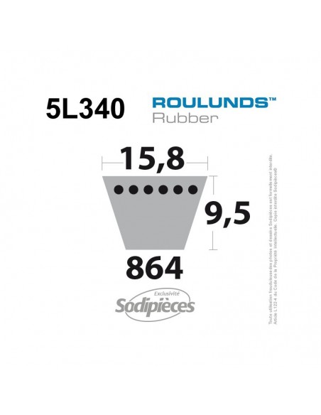 Courroie tondeuse 5L340 Roulunds Continental 15,8 x 9,5 x 864 mm