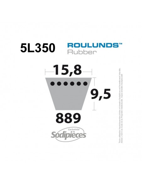 Courroie tondeuse 5L350 Roulunds Continental 15,8 x 9,5 x 889 mm