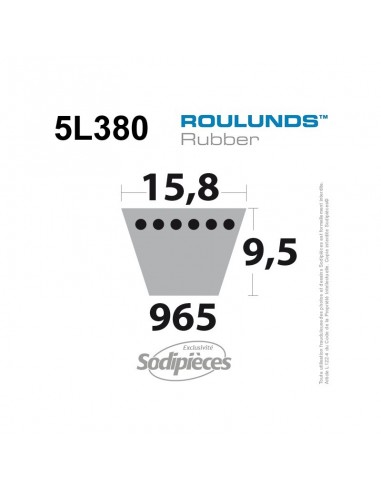 Courroie tondeuse 5L380 Roulunds Continental 15,8 x 9,5 x 965 mm