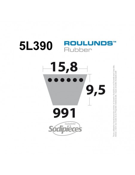 Courroie tondeuse 5L390 Roulunds Continental 15,8 x 9,5 x 991 mm