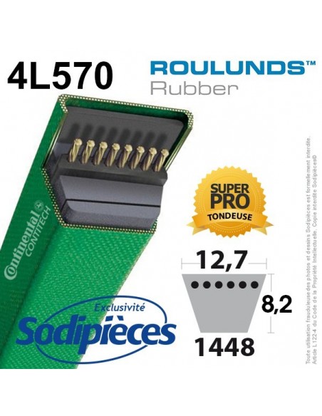 Courroie tondeuse 4L570 Roulunds Continental 12,7 x 8,2 x 1448 mm