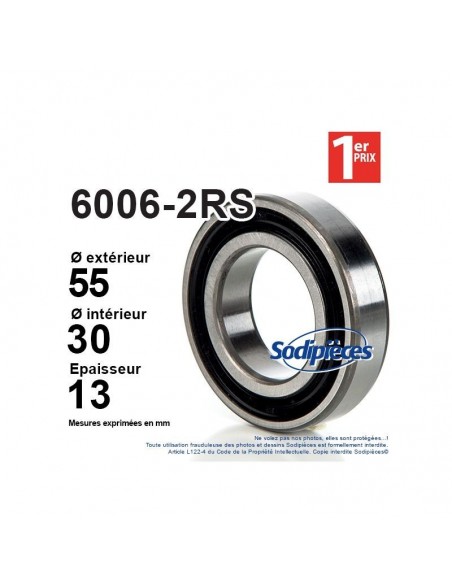 Roulement à billes 6006-2RS 1er Prix. Double étanchéité