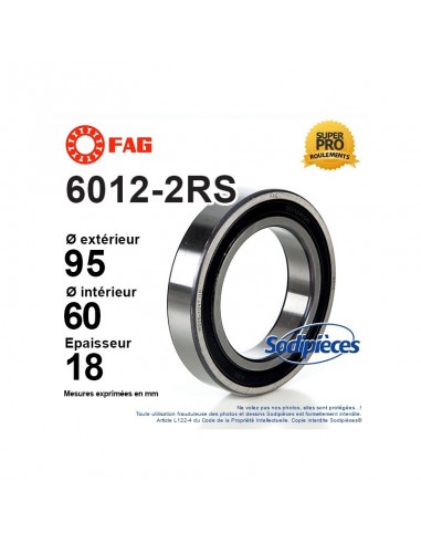 Roulement à billes 6012-2RS FAG. Double étanchéité