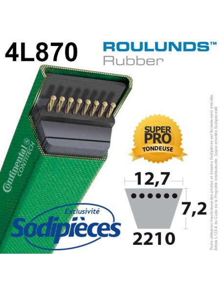 Courroie tondeuse 4L870 Roulunds Continental 12,7 x 7,2 x 2210 mm