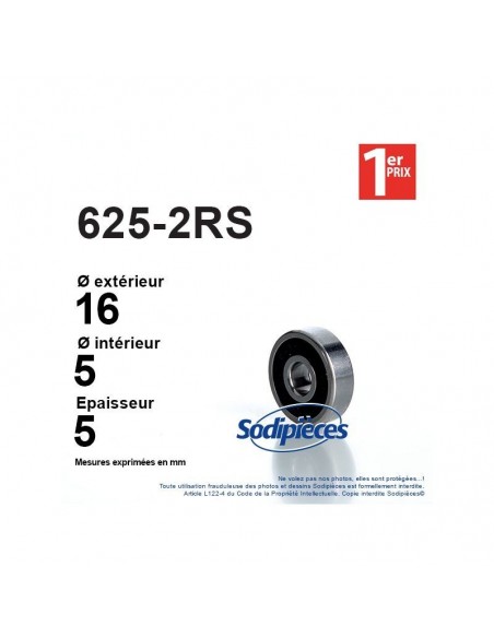 Roulement à billes 625-2RS 1er Prix. Double étanchéité