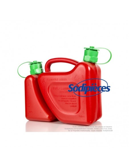 Bidon double, 2 et 5 litres, rouge avec bec verseur auto-stop