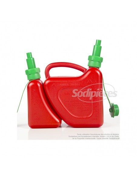 Bidon double, 2 et 5 litres, rouge avec bec verseur auto-stop
