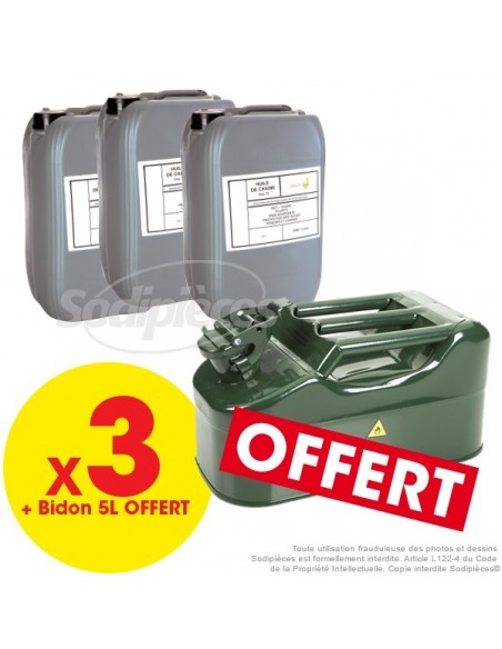 3 bidons huile de chaîne ISO 150 / 20 L + Un bidon métal vert 5 litres OFFERT