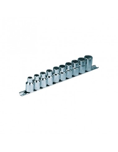 10 douilles 6 pans sur ratelier : dim 8 à 17 mm