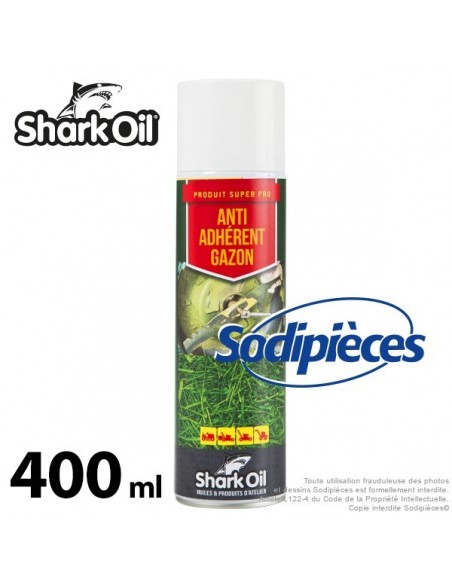 Anti adhérent herbe Shark Oil. Evite l'adhérence carter. Aérosol de 400 ml.