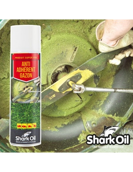 Anti adhérent herbe Shark Oil. Evite l'adhérence carter. Aérosol de 400 ml.