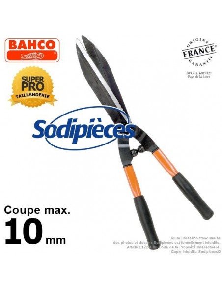 Cisaille à haies acier trempé Bahco Pradines P51-F. Usage pro. Fabriquée en France
