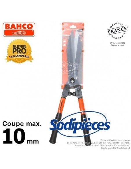Cisaille à haies acier trempé Bahco Pradines P51-F. Usage pro. Fabriquée en France