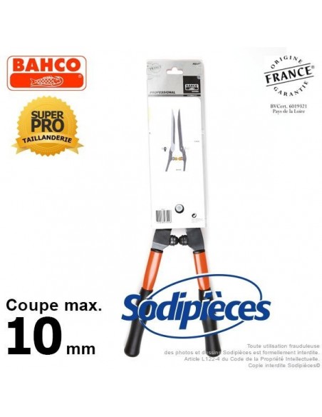 Cisaille à haies acier trempé Bahco Pradines P51-F. Usage pro. Fabriquée en France