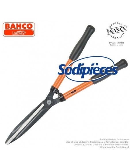 Cisaille à haies acier trempé Bahco Pradines P59-25. Usage fréquent universel. Fabriquée en France