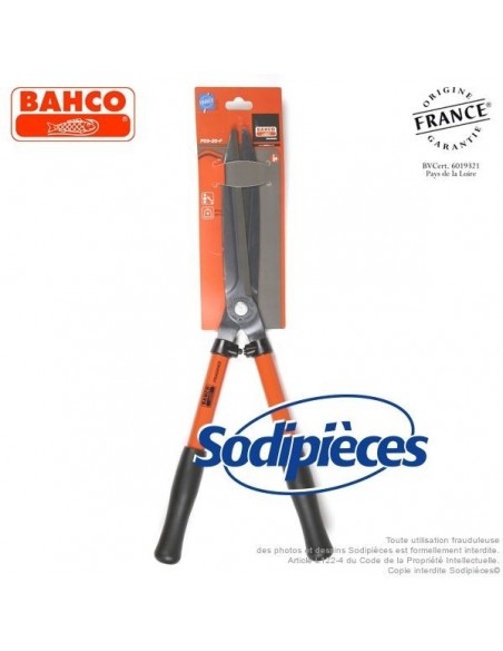 Cisaille à haies acier trempé Bahco Pradines P59-25. Usage fréquent universel. Fabriquée en France
