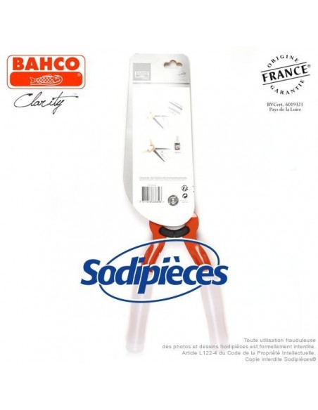 Cisaille acier trempé Clarity Bahco Pradines PG-35-Orange. Confort. Fabriqué en France