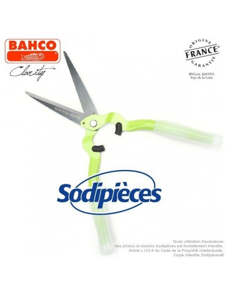 Cisaille acier trempé Clarity Bahco Pradines PG-35-Verte. Confort. Fabriqué en France
