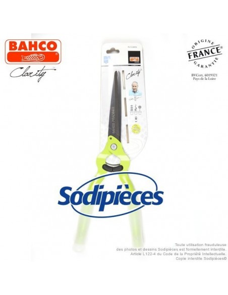 Cisaille acier trempé Clarity Bahco Pradines PG-35-Verte. Confort. Fabriqué en France