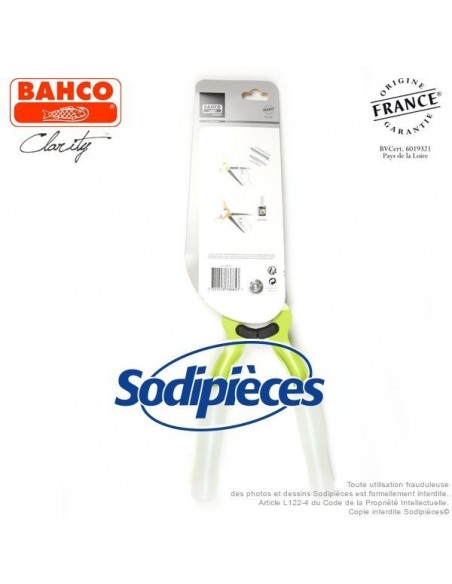Cisaille acier trempé Clarity Bahco Pradines PG-35-Verte. Confort. Fabriqué en France