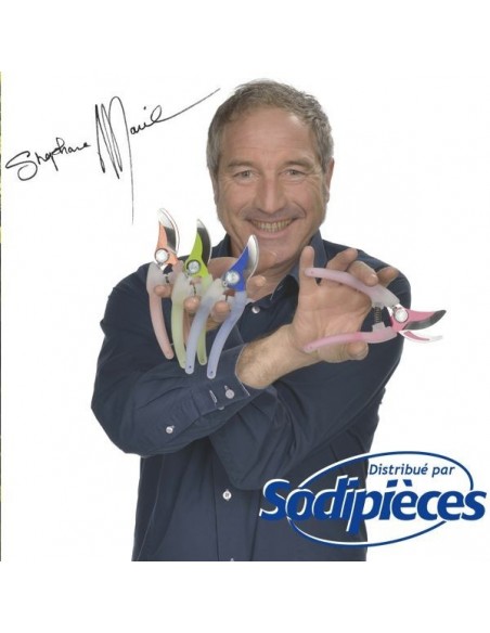 Présentoir sécateur Clarity Bahco Pradines. 12 sécateurs acier trempé. Rose, bleu, vert, orange