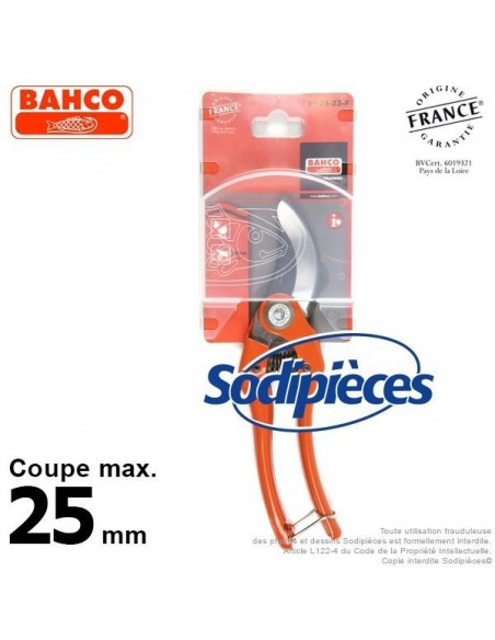 Sécateur à lames acier trempé Bahco Pradines P121-23-F. 25 mm. L'historique. Fabriqué en France