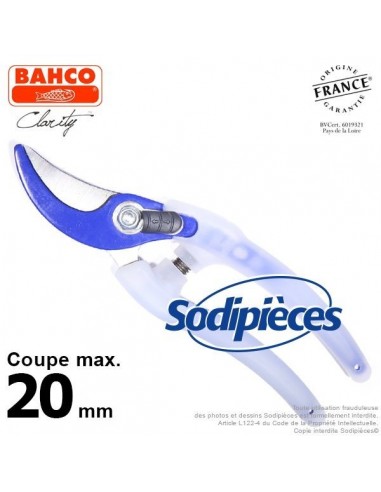 Sécateur acier trempé Clarity Bahco Pradines PG-05-Blue. 20 mm. Confort. Fabriqué en France