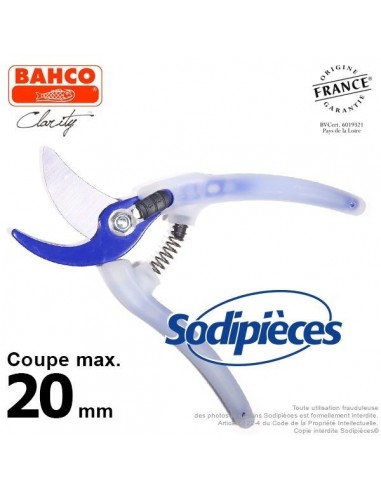 Sécateur acier trempé Clarity Bahco Pradines PG-05-Blue. 20 mm. Confort. Fabriqué en France