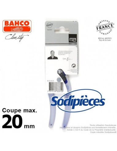 Sécateur acier trempé Clarity Bahco Pradines PG-05-Blue. 20 mm. Confort. Fabriqué en France