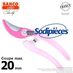 Sécateur acier trempé Clarity Bahco Pradines PG-05-Pink. 20 mm. Confort. Fabriqué en France