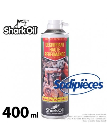 Dégrippant haute performance Shark Oil. Protège, lubrifie. Aérosol de 400 ml.