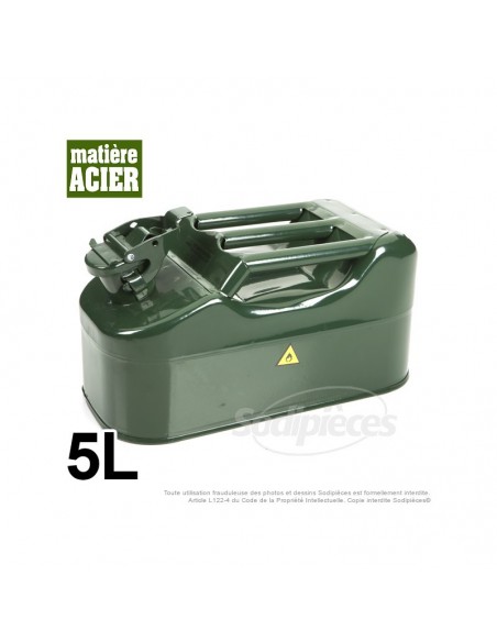 Bidon en métal. Jerrican vert armé. 5 litres