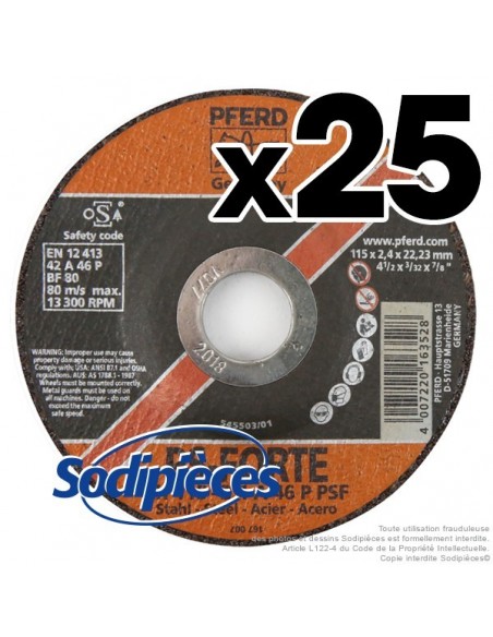 Disque à tronçonner Pferd métaux. Ø 115 mm. ép 2 mm. alésage 22,2