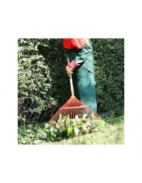 Balai à gazon 20 dents. Acier rouge. Manche bois 150 cm