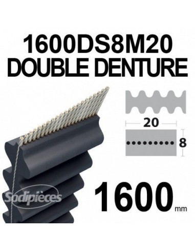 Courroie tondeuse 1600DS8M20 Double Denture. 20 mm x 1600 mm