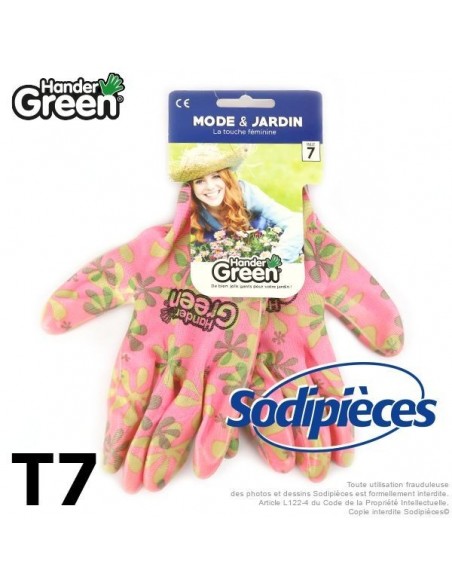 Gants imprimés féminins. Travaux jardin. HanderGreen® T7